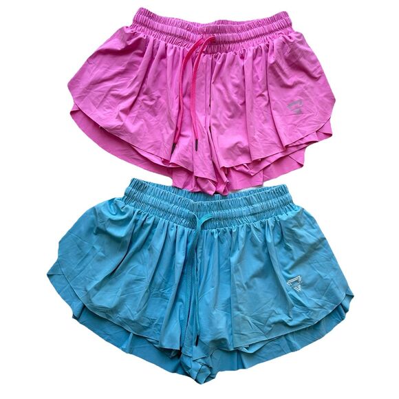 2 Luogongzi Womens Flowy Running Skorts Gym Yoga Activewear Shorts Pink / Blue S - Picture 1 of 13
